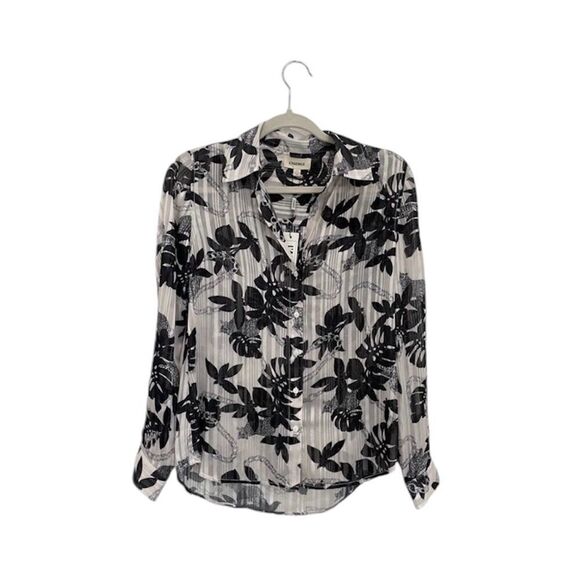 NWT L'AGENCE Nina Black Trópical Leaf print blouse - Picture 1 of 5